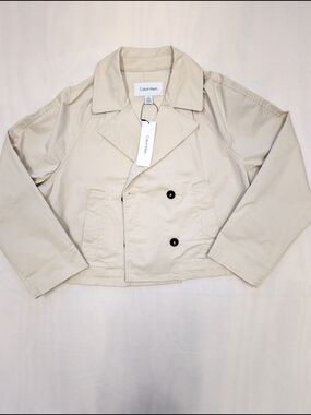 NWT Calvin Klein Cream Double-Breasted Cropped Jacket